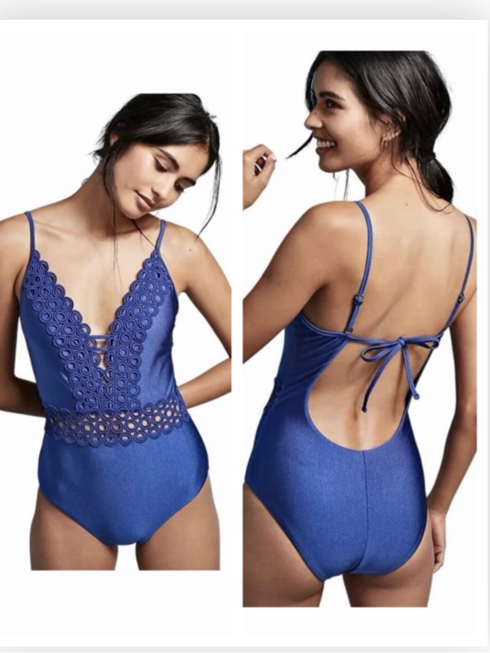 NWT BECCA by Rebecca Virtue Siren Crocheted Trim One Piece Swimsuit $124 - Picture 2 of 6
